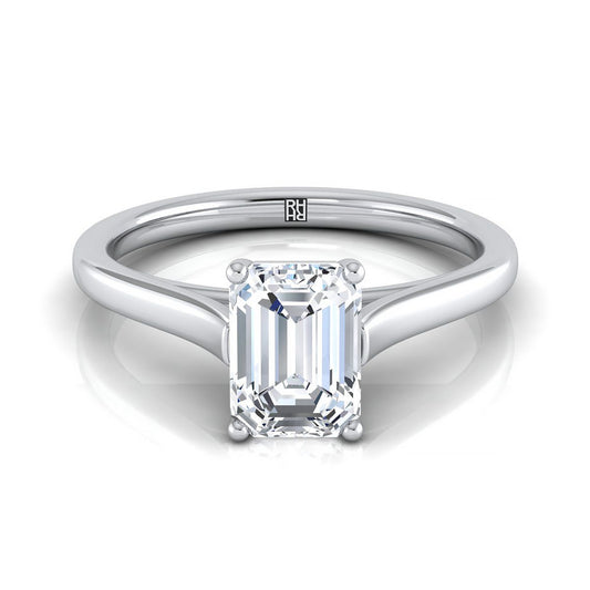 18K White Gold Emerald Cut  Elegant Cathedral Solitaire Engagement Ring