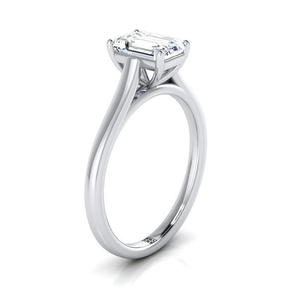 14K White Gold Emerald Cut  Elegant Cathedral Solitaire Engagement Ring