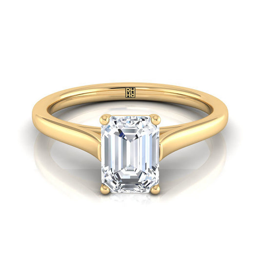 18K Yellow Gold Emerald Cut  Elegant Cathedral Solitaire Engagement Ring