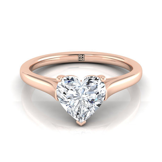 14K Rose Gold Heart Shape Center  Elegant Cathedral Solitaire Engagement Ring