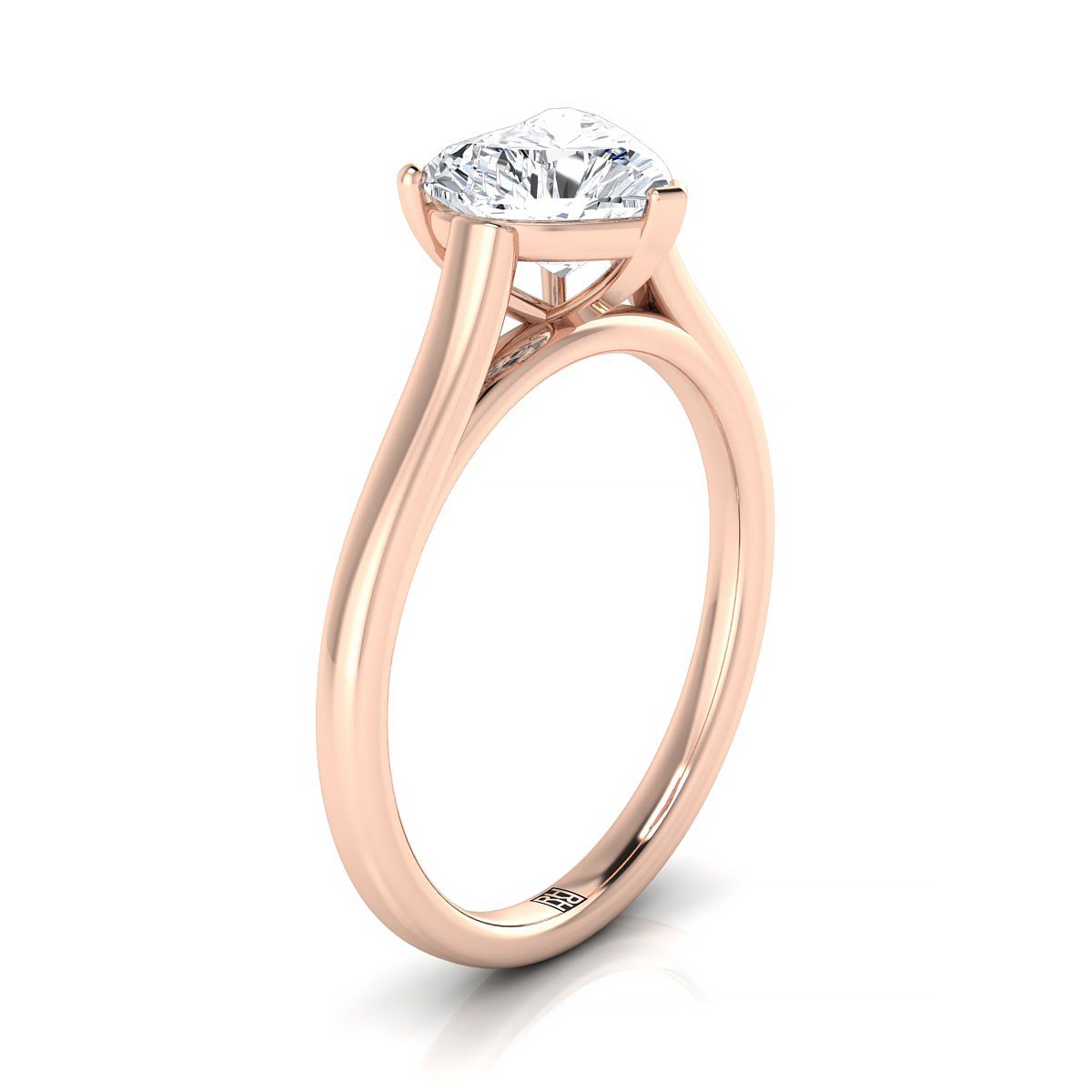14K Rose Gold Heart Shape Center  Elegant Cathedral Solitaire Engagement Ring
