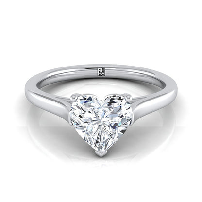 18K White Gold Heart Shape Center  Elegant Cathedral Solitaire Engagement Ring
