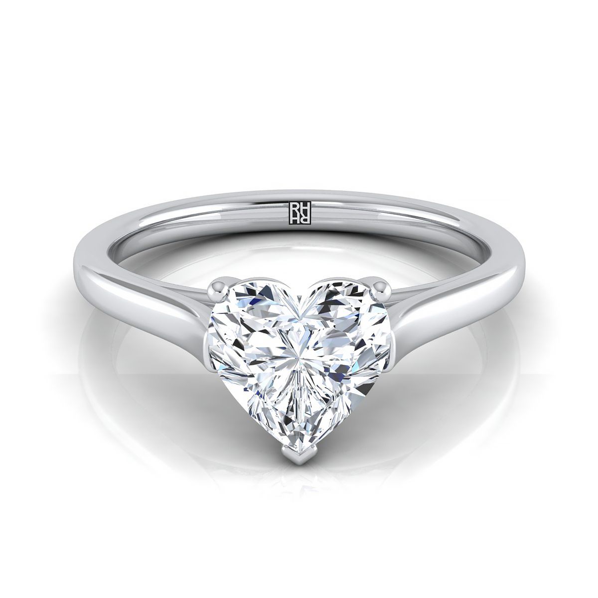 14K White Gold Heart Shape Center  Elegant Cathedral Solitaire Engagement Ring