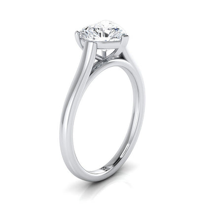 14K White Gold Heart Shape Center  Elegant Cathedral Solitaire Engagement Ring