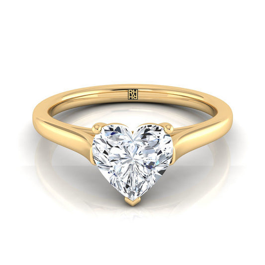 14K Yellow Gold Heart Shape Center  Elegant Cathedral Solitaire Engagement Ring