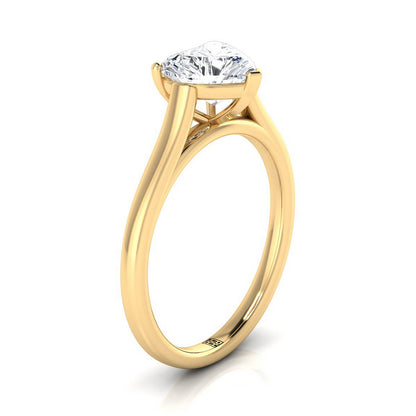 18K Yellow Gold Heart Shape Center  Elegant Cathedral Solitaire Engagement Ring