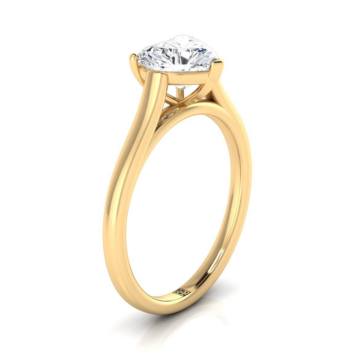 14K Yellow Gold Heart Shape Center  Elegant Cathedral Solitaire Engagement Ring