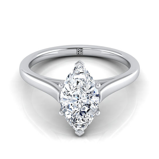 18K White Gold Marquise   Elegant Cathedral Solitaire Engagement Ring
