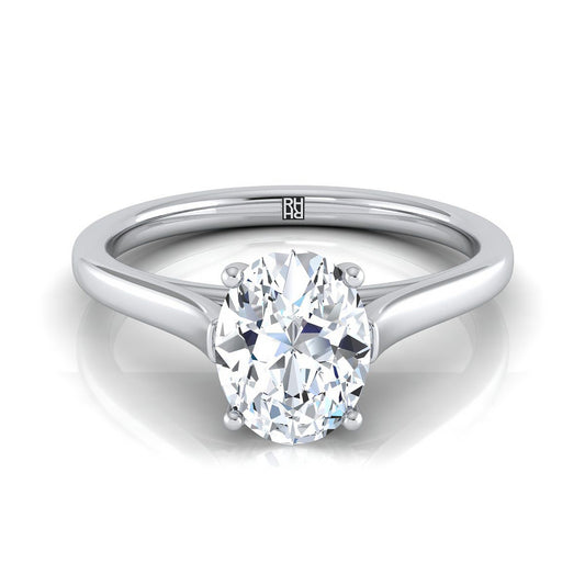 18K White Gold Oval  Elegant Cathedral Solitaire Engagement Ring