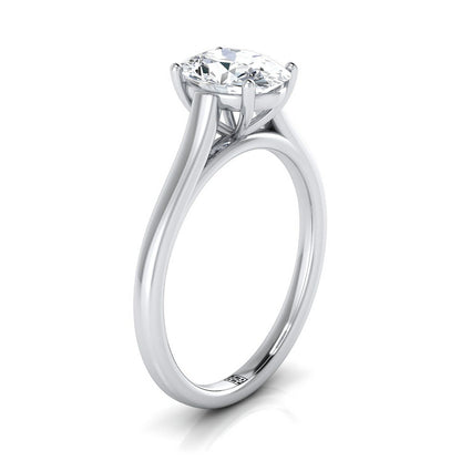 18K White Gold Oval  Elegant Cathedral Solitaire Engagement Ring
