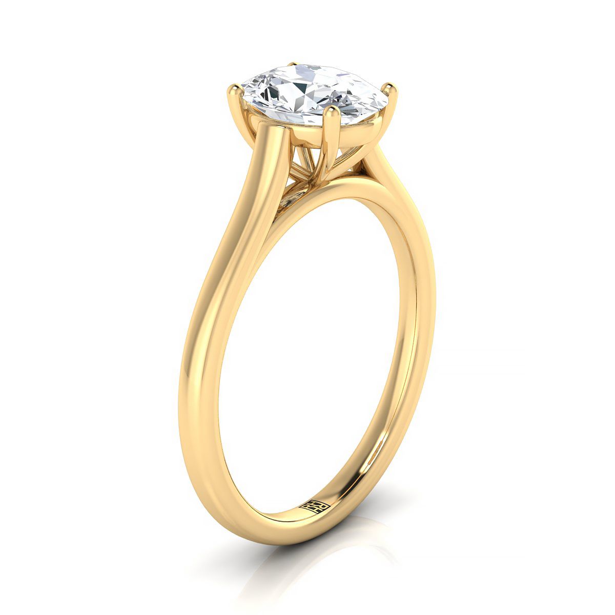 18K Yellow Gold Oval  Elegant Cathedral Solitaire Engagement Ring