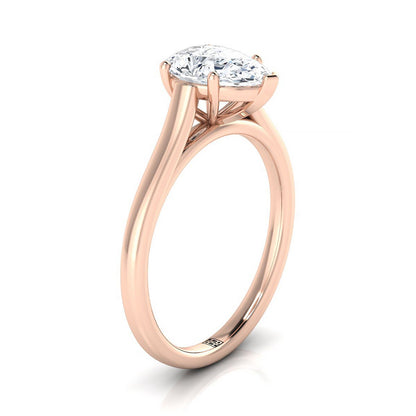 14K Rose Gold Pear Shape Center  Elegant Cathedral Solitaire Engagement Ring