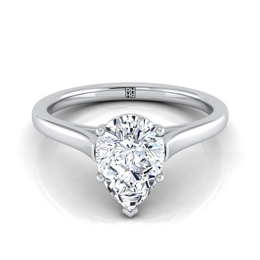 18K White Gold Pear Shape Center  Elegant Cathedral Solitaire Engagement Ring