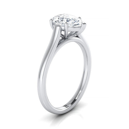 14K White Gold Pear Shape Center  Elegant Cathedral Solitaire Engagement Ring