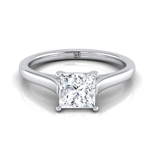 18K White Gold Princess Cut  Elegant Cathedral Solitaire Engagement Ring