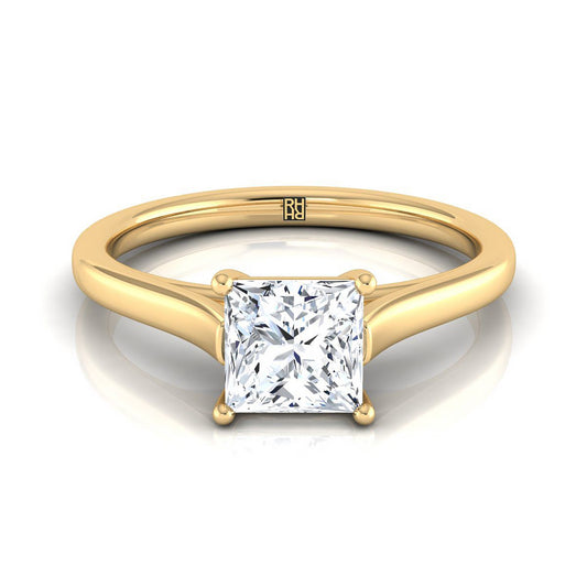 18K Yellow Gold Princess Cut  Elegant Cathedral Solitaire Engagement Ring