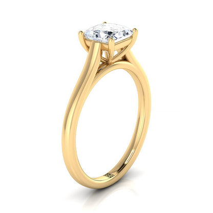 18K Yellow Gold Princess Cut  Elegant Cathedral Solitaire Engagement Ring