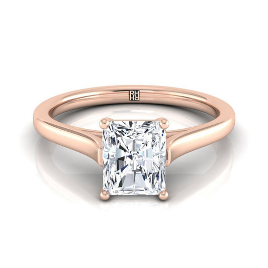 14K Rose Gold Radiant Cut Center  Elegant Cathedral Solitaire Engagement Ring