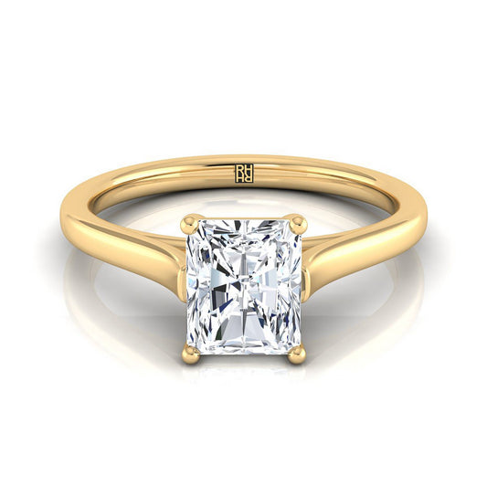 18K Yellow Gold Radiant Cut Center  Elegant Cathedral Solitaire Engagement Ring
