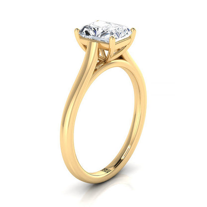 18K Yellow Gold Radiant Cut Center  Elegant Cathedral Solitaire Engagement Ring