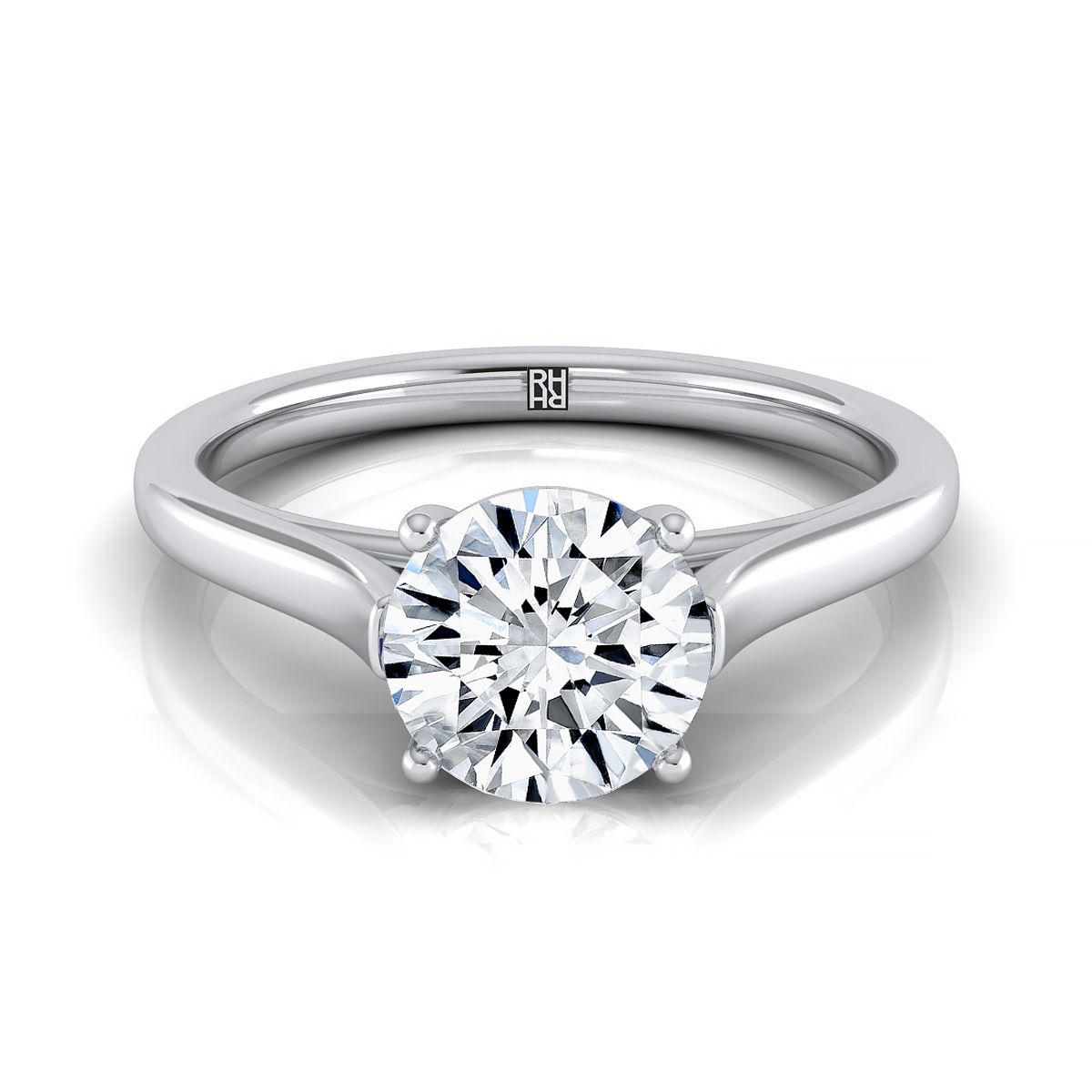 18K White Gold Round Brilliant  Elegant Cathedral Solitaire Engagement Ring
