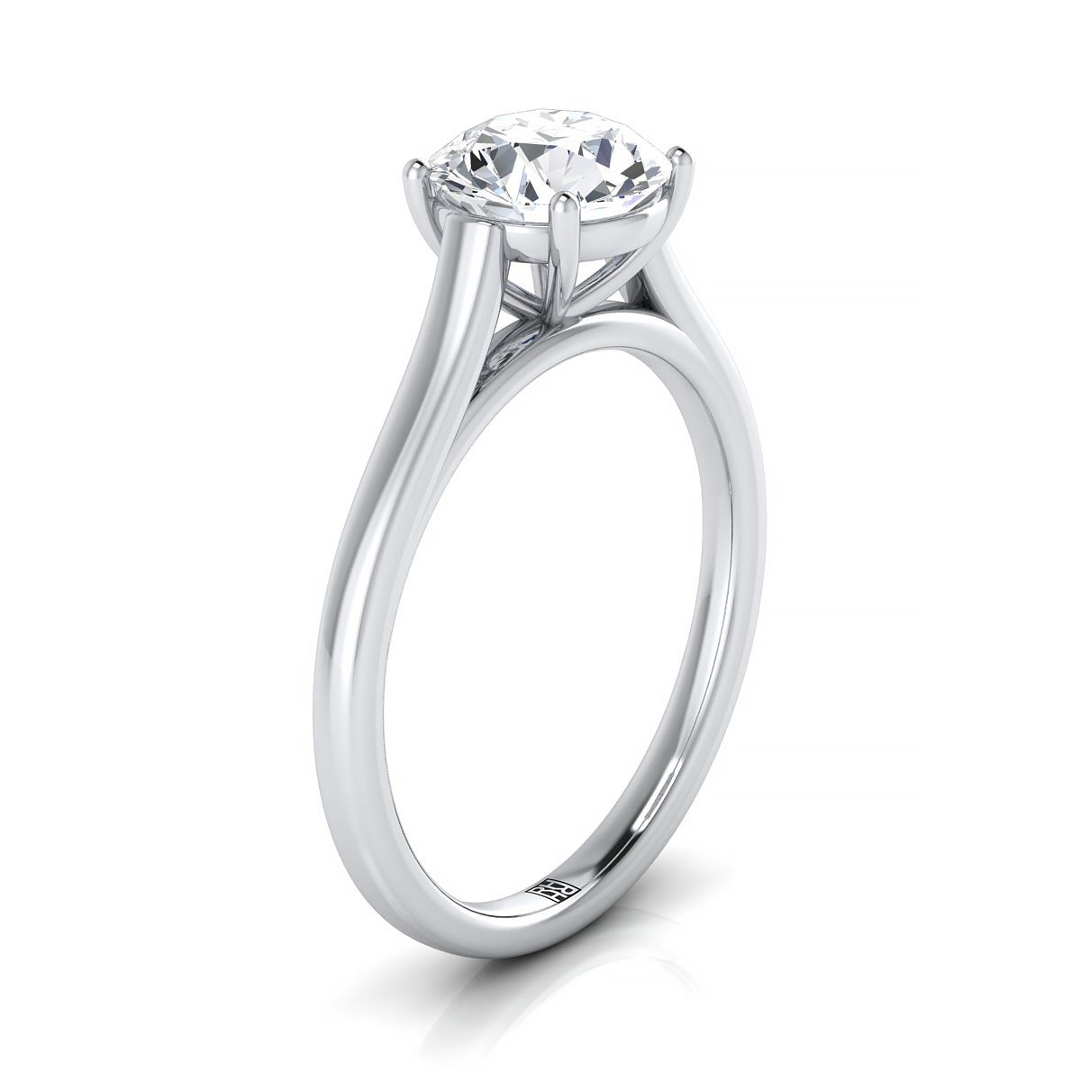 18K White Gold Round Brilliant  Elegant Cathedral Solitaire Engagement Ring