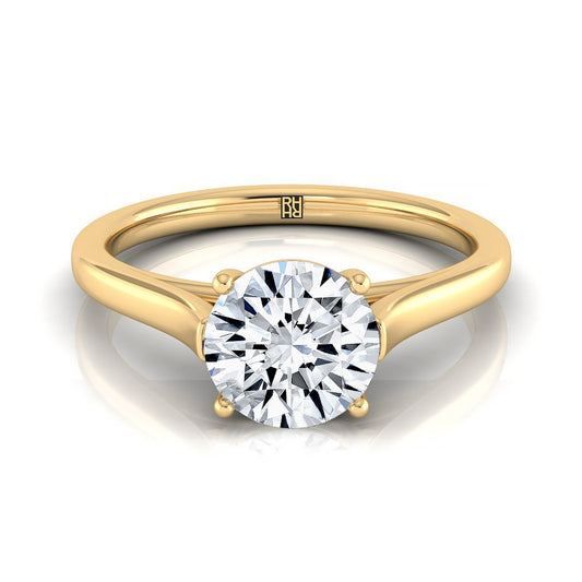 14K Yellow Gold Round Brilliant  Elegant Cathedral Solitaire Engagement Ring