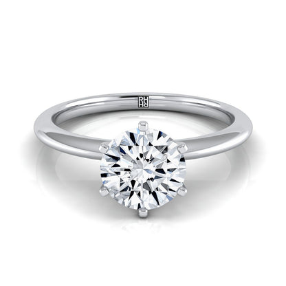 14K White Gold Round Brilliant  Simple Knife Edge 6 Prong Solitaire Engagement Ring