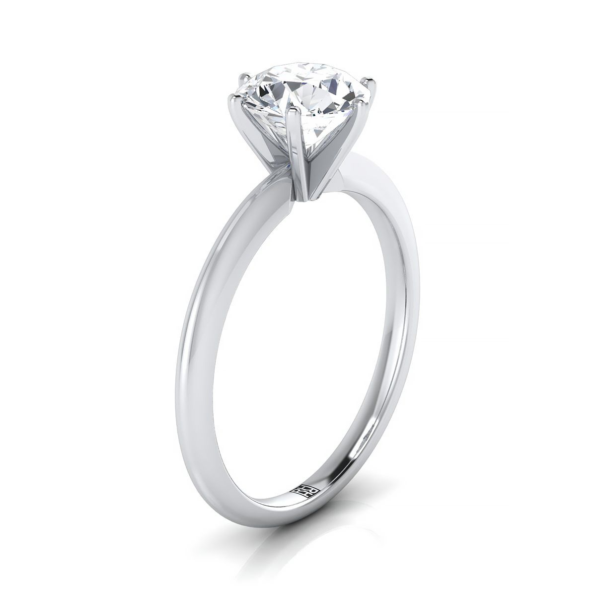 14K White Gold Round Brilliant  Simple Knife Edge 6 Prong Solitaire Engagement Ring