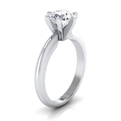 18K White Gold Round Brilliant  Simple Low Base Solitaire Engagement Ring