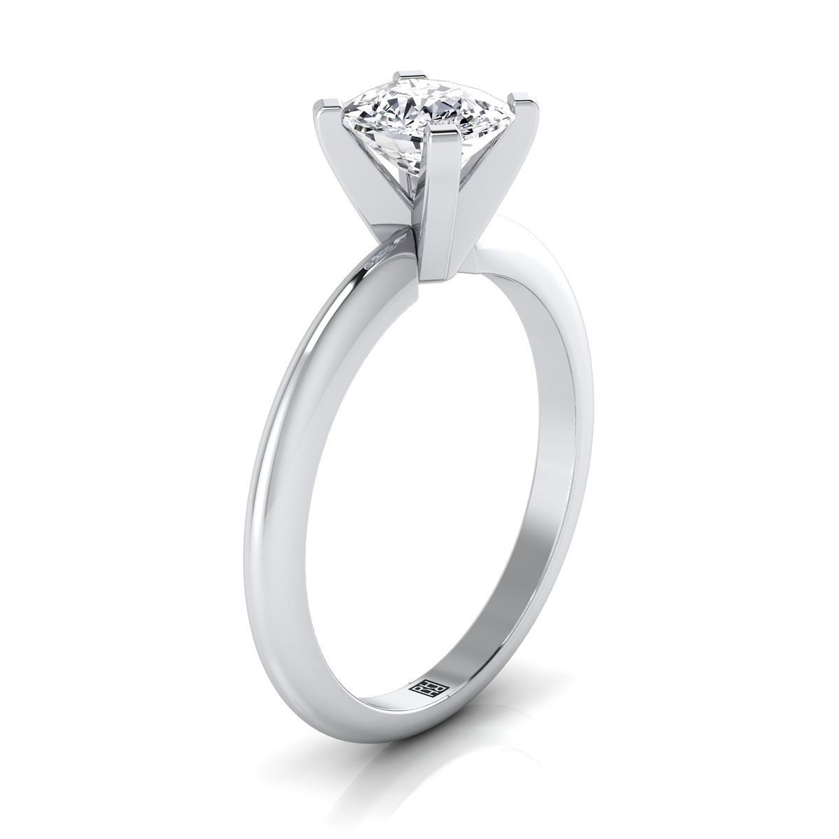18K White Gold Cushion  Classic Low Base Solitaire Engagement Ring