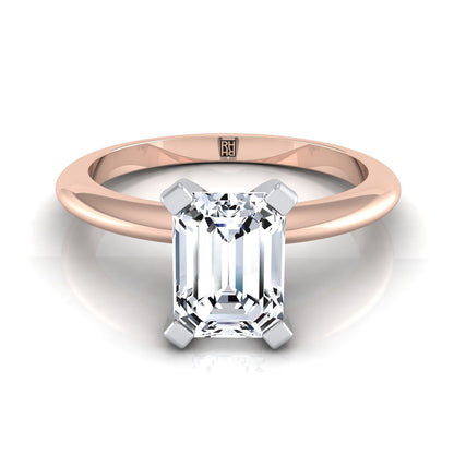14K Rose Gold Emerald Cut  Classic Low Base Solitaire Engagement Ring