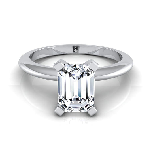 14K White Gold Emerald Cut  Classic Low Base Solitaire Engagement Ring