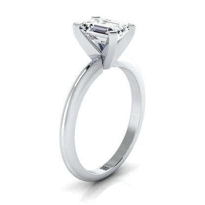 14K White Gold Emerald Cut  Classic Low Base Solitaire Engagement Ring