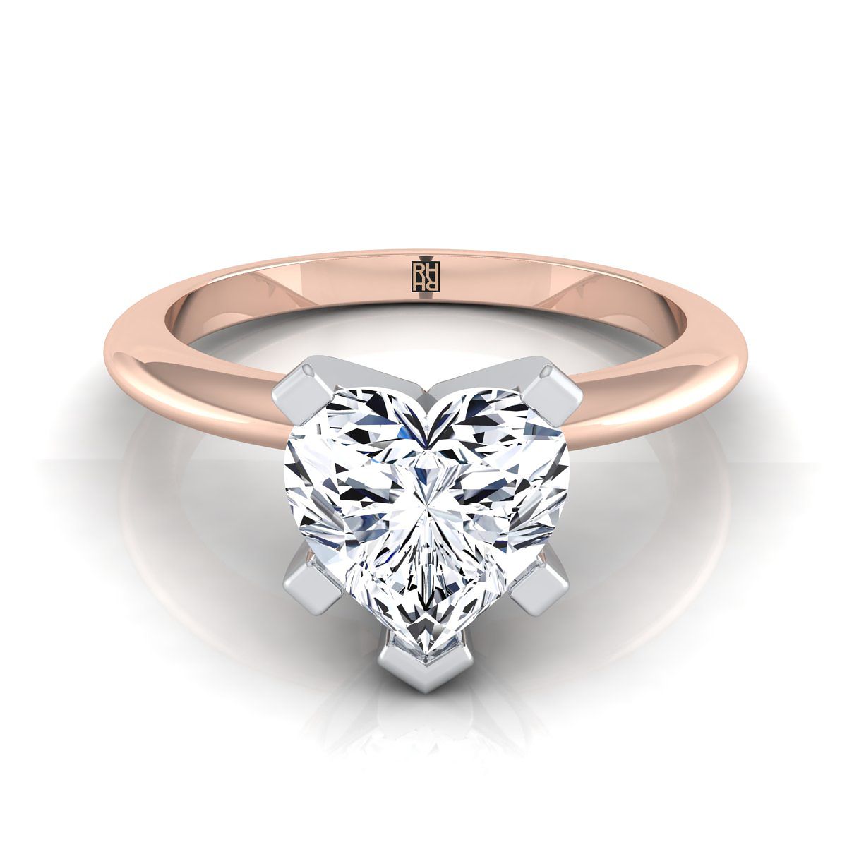 14K Rose Gold Heart Shape Center  Classic Low Base Solitaire Engagement Ring