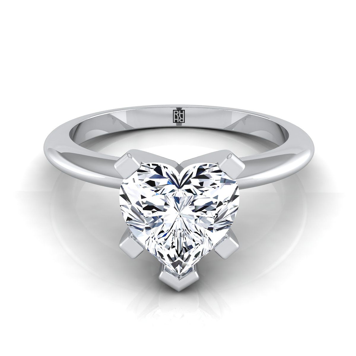 Platinum Heart Shape Center  Classic Low Base Solitaire Engagement Ring