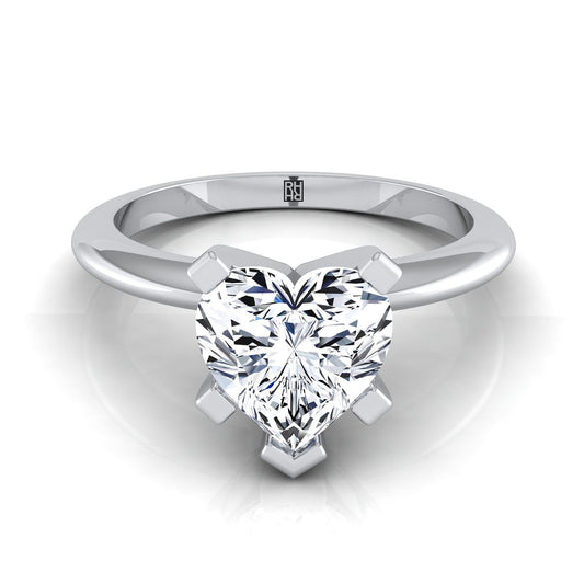 14K White Gold Heart Shape Center  Classic Low Base Solitaire Engagement Ring