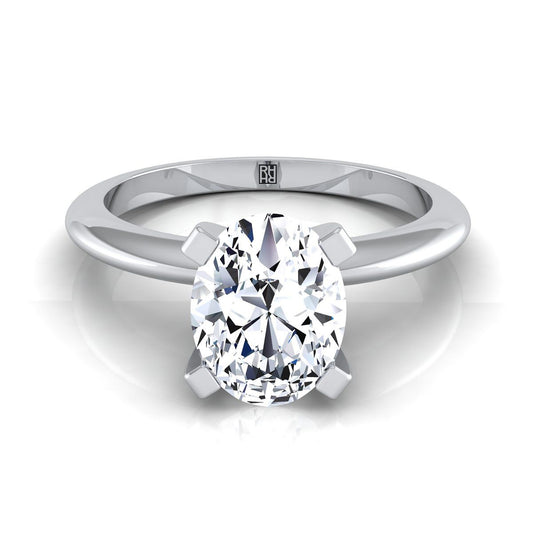 18K White Gold Oval  Classic Low Base Solitaire Engagement Ring