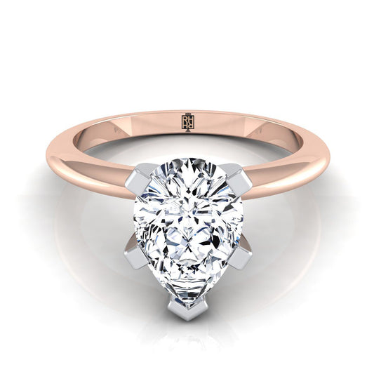 14K Rose Gold Pear Shape Center  Classic Low Base Solitaire Engagement Ring