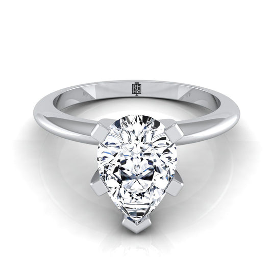 14K White Gold Pear Shape Center  Classic Low Base Solitaire Engagement Ring
