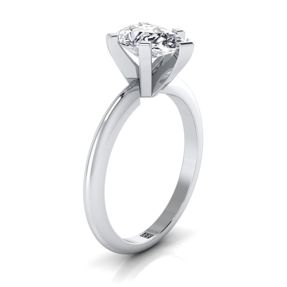 14K White Gold Pear Shape Center  Classic Low Base Solitaire Engagement Ring