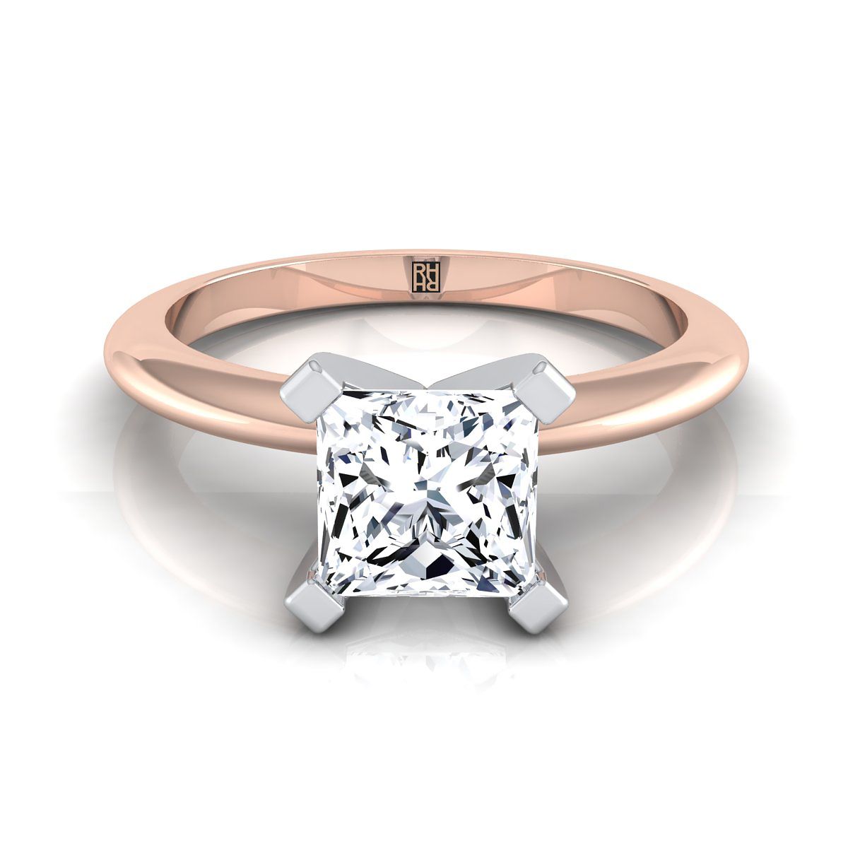 14K Rose Gold Princess Cut  Classic Low Base Solitaire Engagement Ring