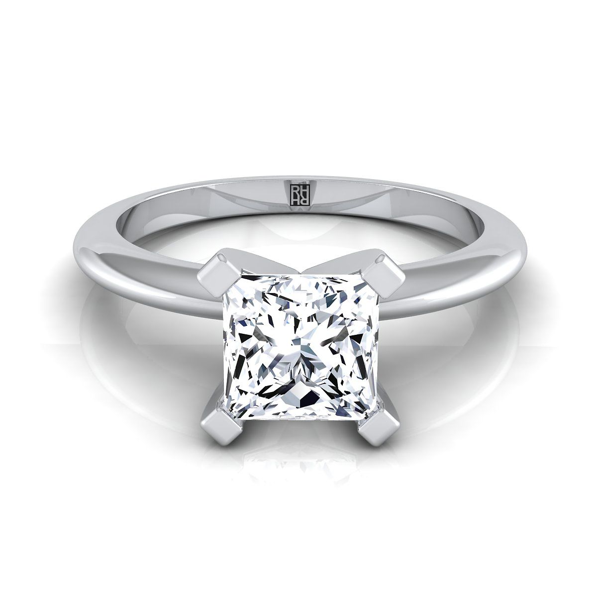 14K White Gold Princess Cut  Classic Low Base Solitaire Engagement Ring