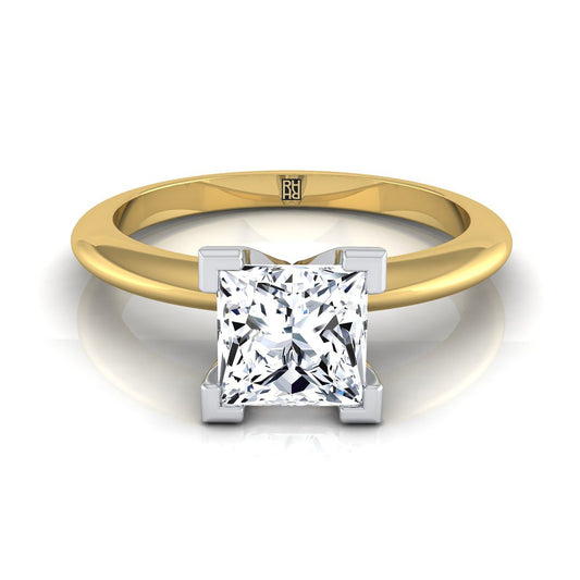 18K Yellow Gold Princess Cut  Classic Low Base Solitaire Engagement Ring