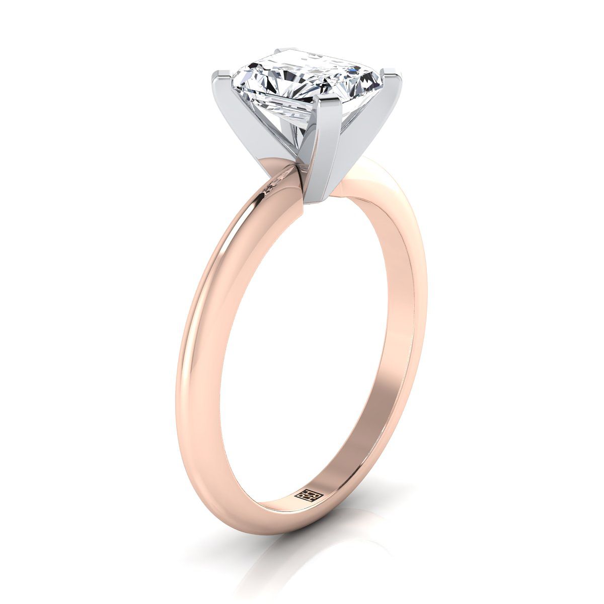 14K Rose Gold Radiant Cut Center  Classic Low Base Solitaire Engagement Ring