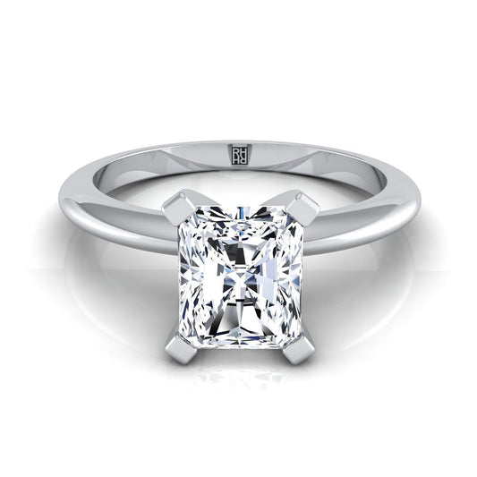 18K White Gold Radiant Cut Center  Classic Low Base Solitaire Engagement Ring