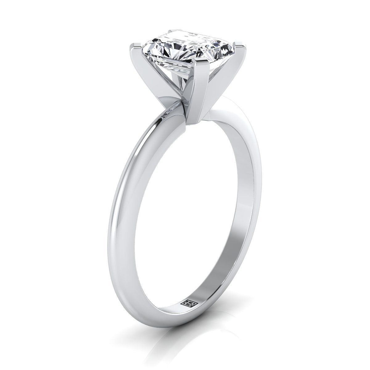 14K White Gold Radiant Cut Center  Classic Low Base Solitaire Engagement Ring