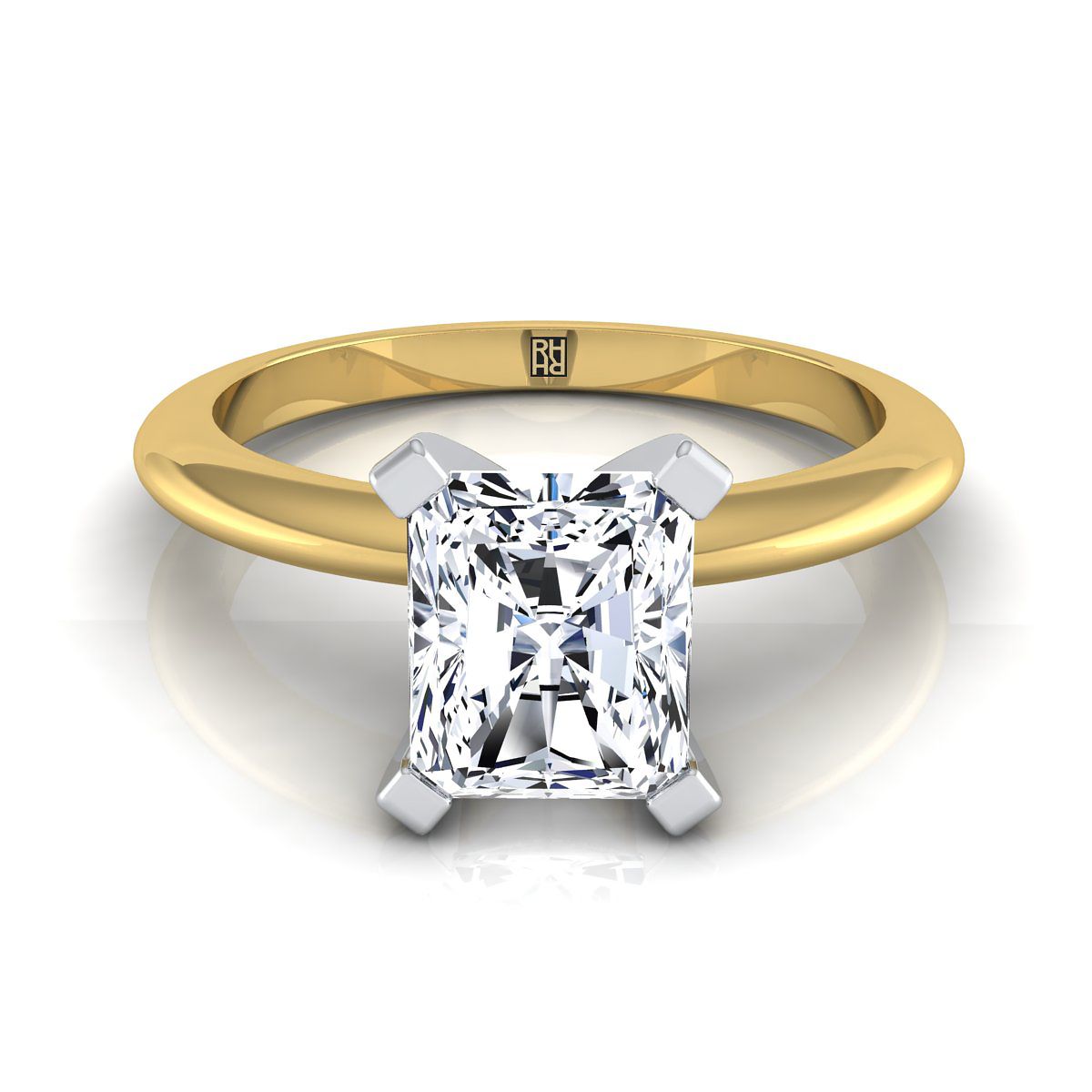 18K Yellow Gold Radiant Cut Center  Classic Low Base Solitaire Engagement Ring