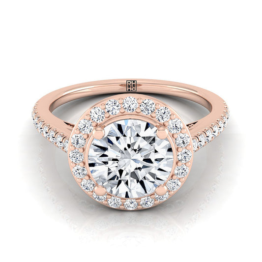 14K Rose Gold Round Brilliant Diamond French Pave Halo Secret Gallery Diamond Engagement Ring -3/8ctw