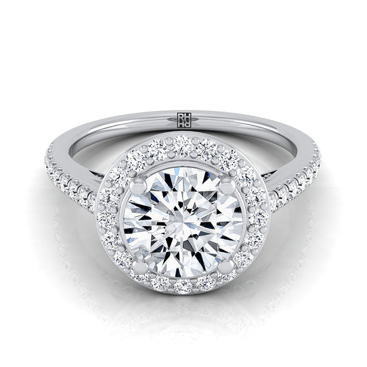 Platinum Round Brilliant Diamond French Pave Halo Secret Gallery Diamond Engagement Ring -3/8ctw